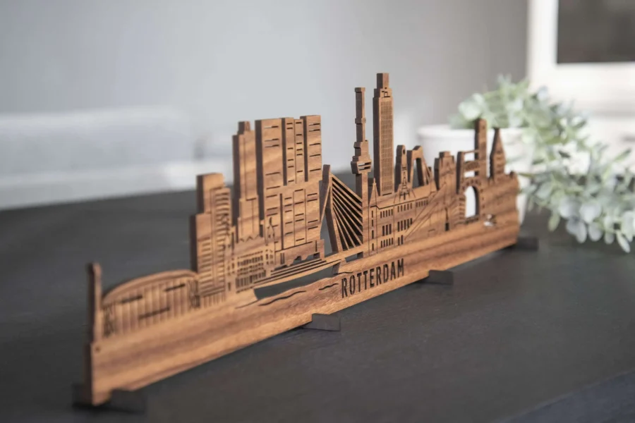 Houten Skyline Rotterdam wanddecoratie