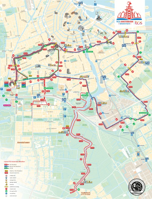 Parcours Amsterdam Marathon, de volledige route van alle afstanden